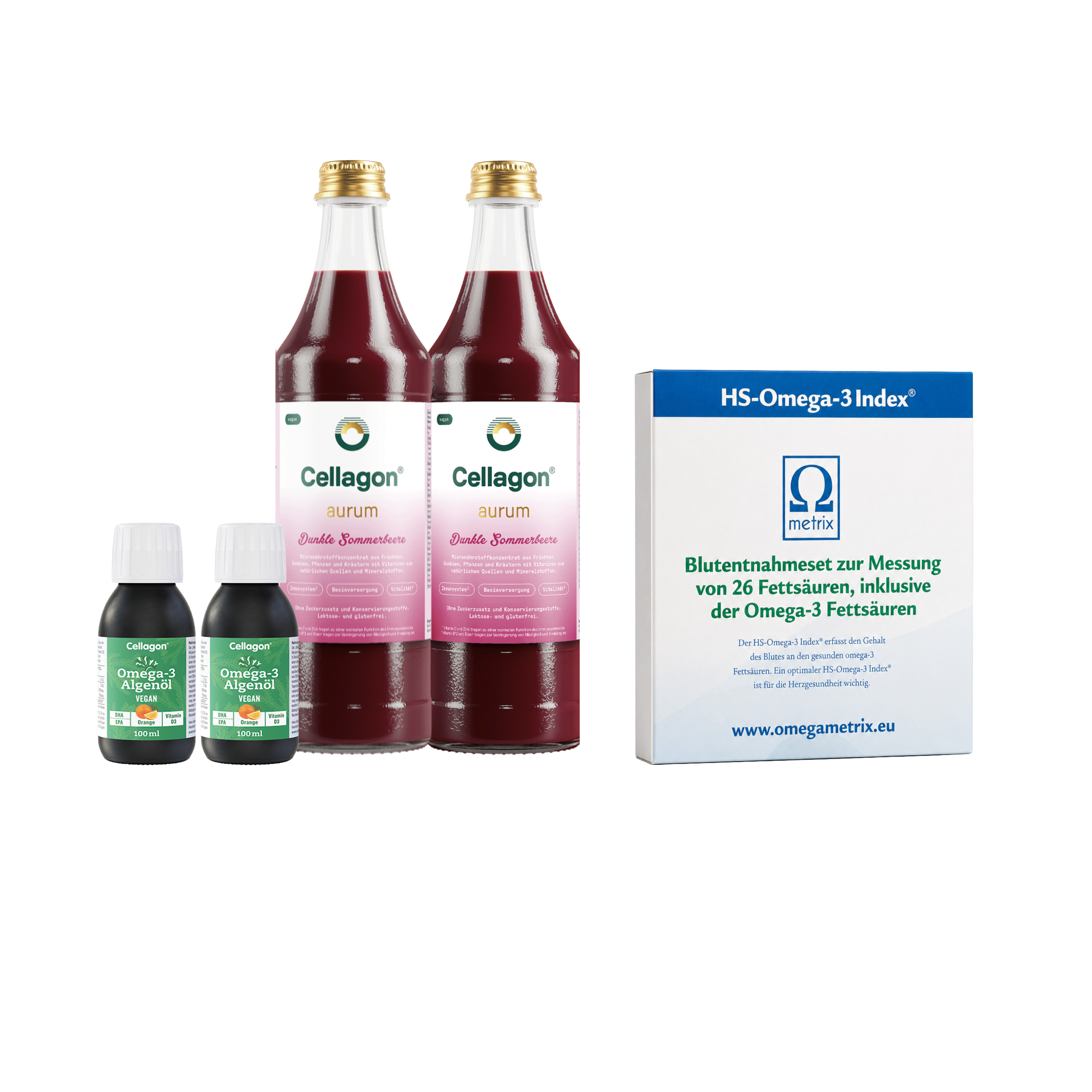 2er Set Cellagon Omega-3 Algenöl Orange + 2er Set Cellagon aurum Dunkle Sommerbeere mit Test